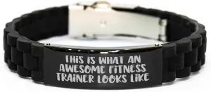 Inspirational Fitness Trainer Quote Glide lock Clasp Necklace for Him/Her - Black Silver Stainless Steel Silicone Adjustable Gift for Fitness Enthusiasts on Christmas