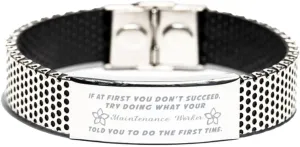 Inspirational Stainless Steel Bracelet, If at first you don't succeed, try doing what your athletic trainer told you to do the first time., Gifts for Maintenance Worker Engraved Message