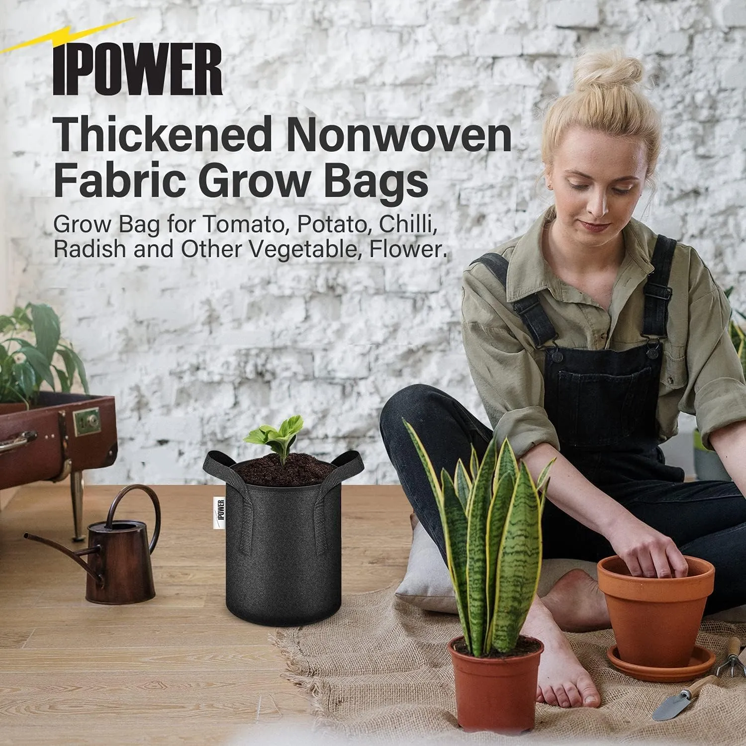 iPower 7 Gallon 5 Pack Grow Bags Nonwoven Fabric Pots Aeration Container with Strap Handles for Garden and Planting, 5-Pack Black, 7 Gallon