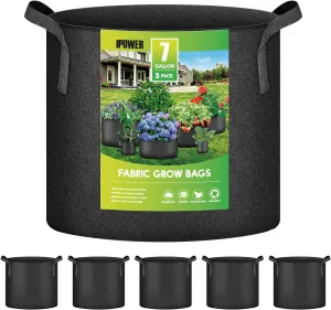 iPower 7 Gallon 5 Pack Grow Bags Nonwoven Fabric Pots Aeration Container with Strap Handles for Garden and Planting, 5-Pack Black, 7 Gallon