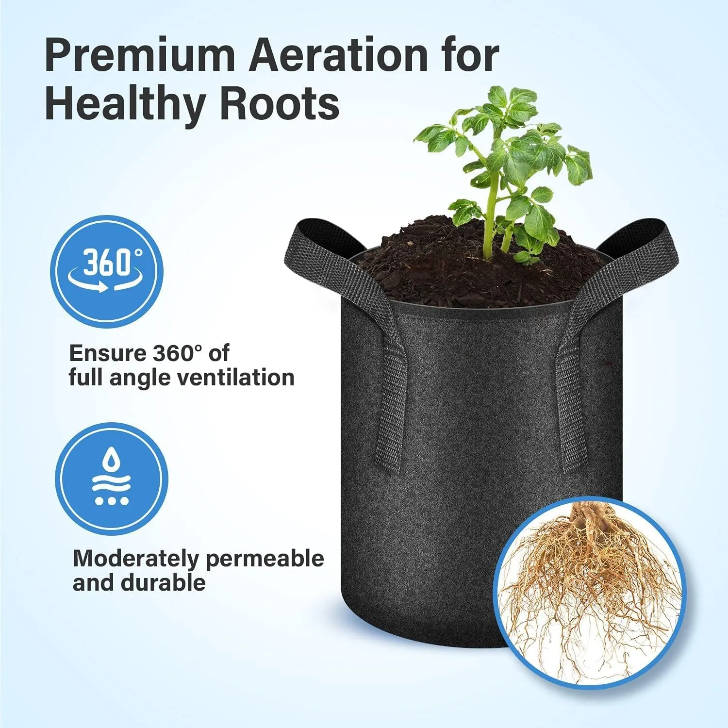iPower 7 Gallon 5 Pack Grow Bags Nonwoven Fabric Pots Aeration Container with Strap Handles for Garden and Planting, 5-Pack Black, 7 Gallon