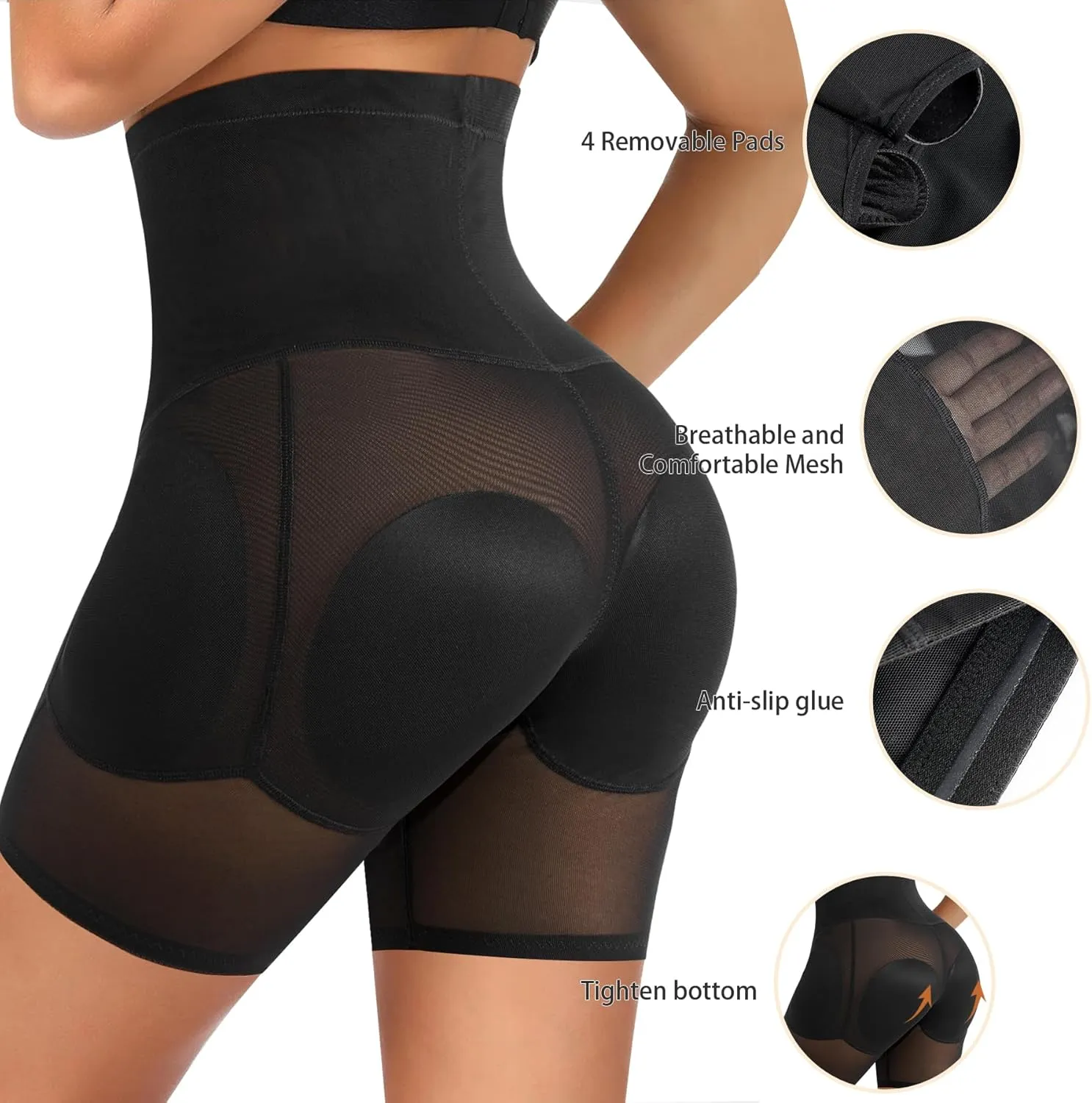 Irisnaya Women Shapewear Control Panties Body Shaper Butt Lifter Padded Hip Enhancer Seamless Underwear Hi- Waist Short