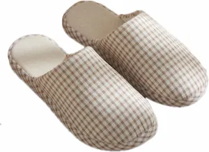 JadeRich Women Men Cotton Memory Foam House Slippers Gingham Plaid Soft Cozy Breathable Non-Slip Checkered Indoor Shoes