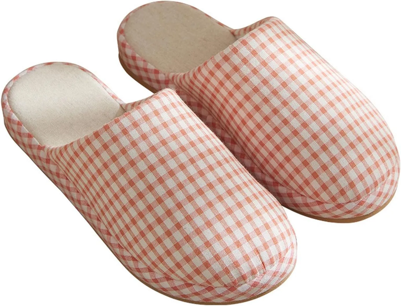 JadeRich Women Men Cotton Memory Foam House Slippers Gingham Plaid Soft Cozy Breathable Non-Slip Indoor Shoes