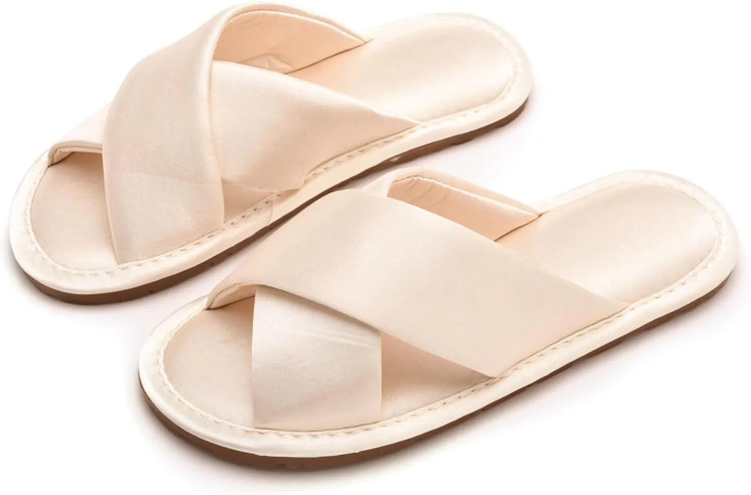 JadeRich Women's Open Toe Satin Slide Slippers Cross Band Cozy Non Slip Luxury Silky Flat Indoor Slippers
