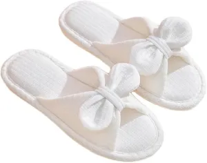 JadeRich Women's Open Toe Soft Linen Cotton Flat Slippers Bow Knot Cozy Breathable Slides Non-Slip Slide Slippers