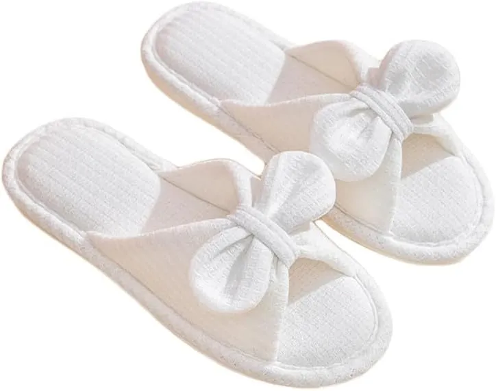 JadeRich Women's Open Toe Soft Linen Cotton Flat Slippers Bow Knot Cozy Breathable Slides Non-Slip Slide Slippers