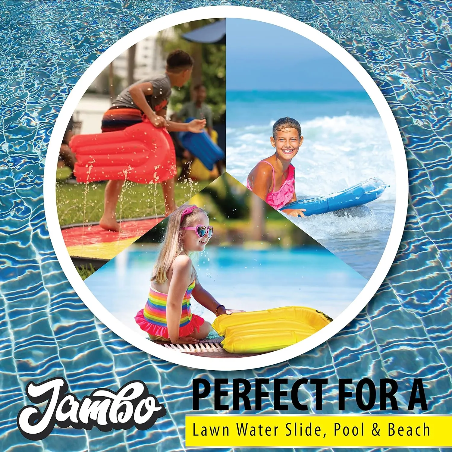 Jambo Inflatable Bodyboards – Durable Boogie Boards for Pool, Lake & Water Slides – Lightweight Floating Water Toys for Kids & Adults