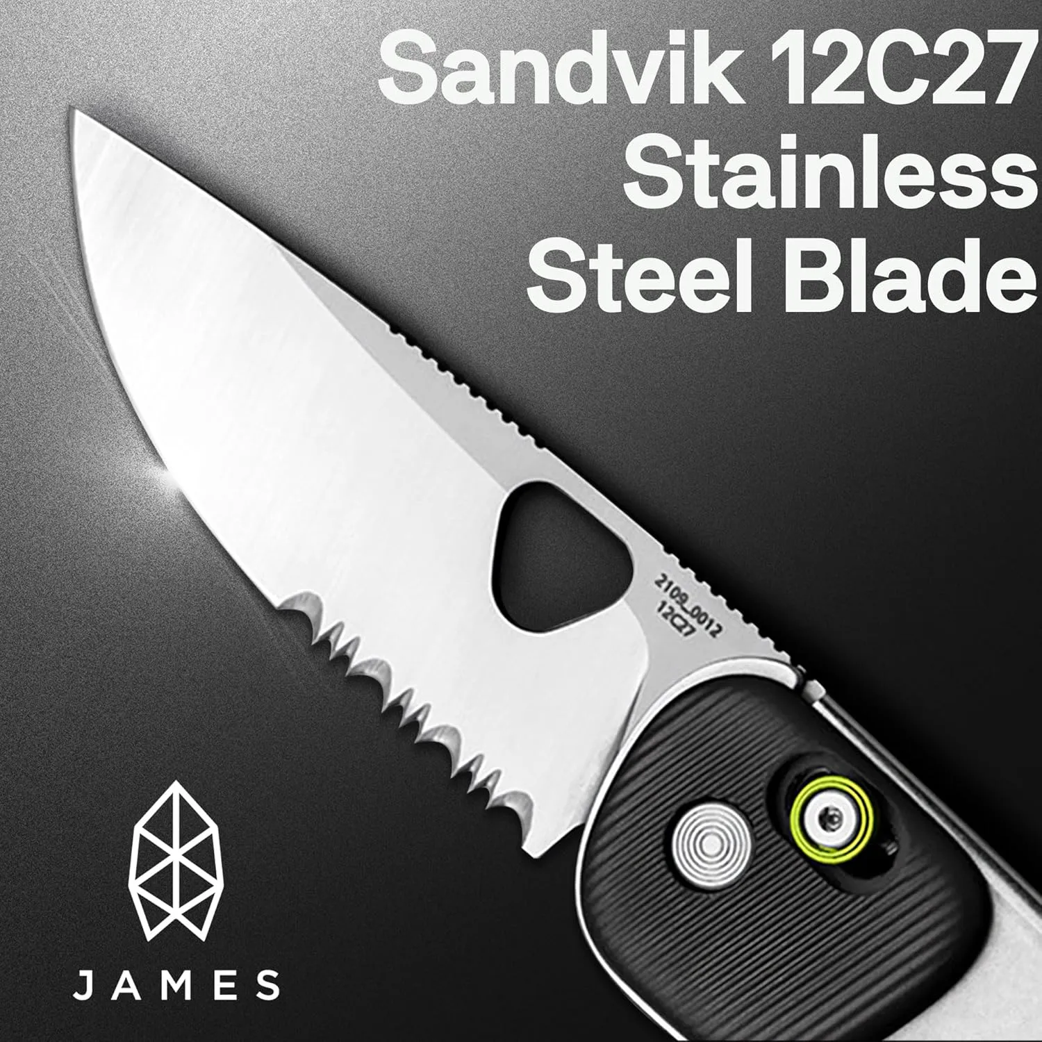 JAMES° The Redstone Folding Pocket Knife, Compact and Lightweight EDC, One-Piece Die-Stamped Chassis, and TJB Slide-Lock Design, 2.5" Stainless Steel Blade, Black Grip