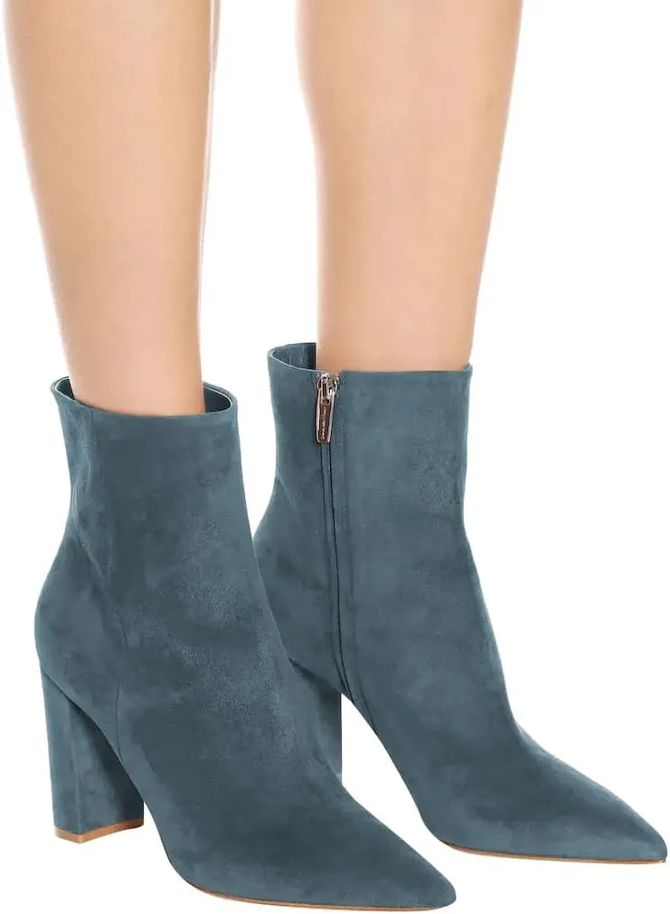 JANSEVEN Women's Heeled Ankle Boots Chunky Block High Heel Booties Pointed Toe Comfortable Sexy Classic Short Boots