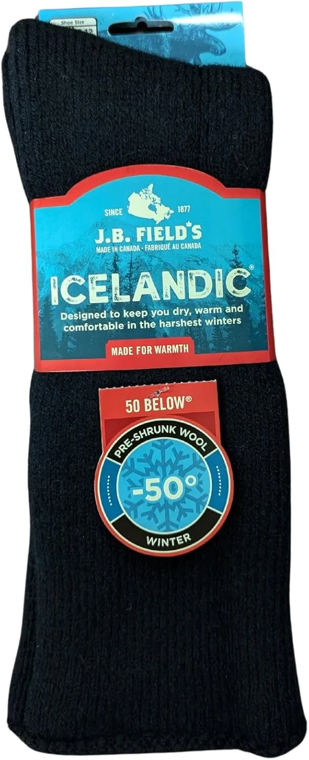 J.B. Field's -50 Below Icelandic Wool Socks for Extreme Cold Winter Weather, Thermal Socks for Women and Men, (Large)