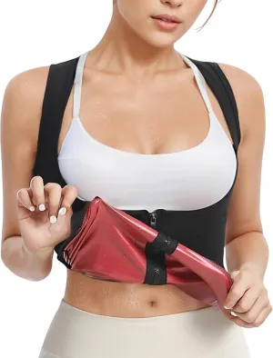 JBT Sauna Suit Sweat Vest for Women Weight Loss Waist Trainer Sweatsuit Vest Workout Tank Top Fitness Body Shaper