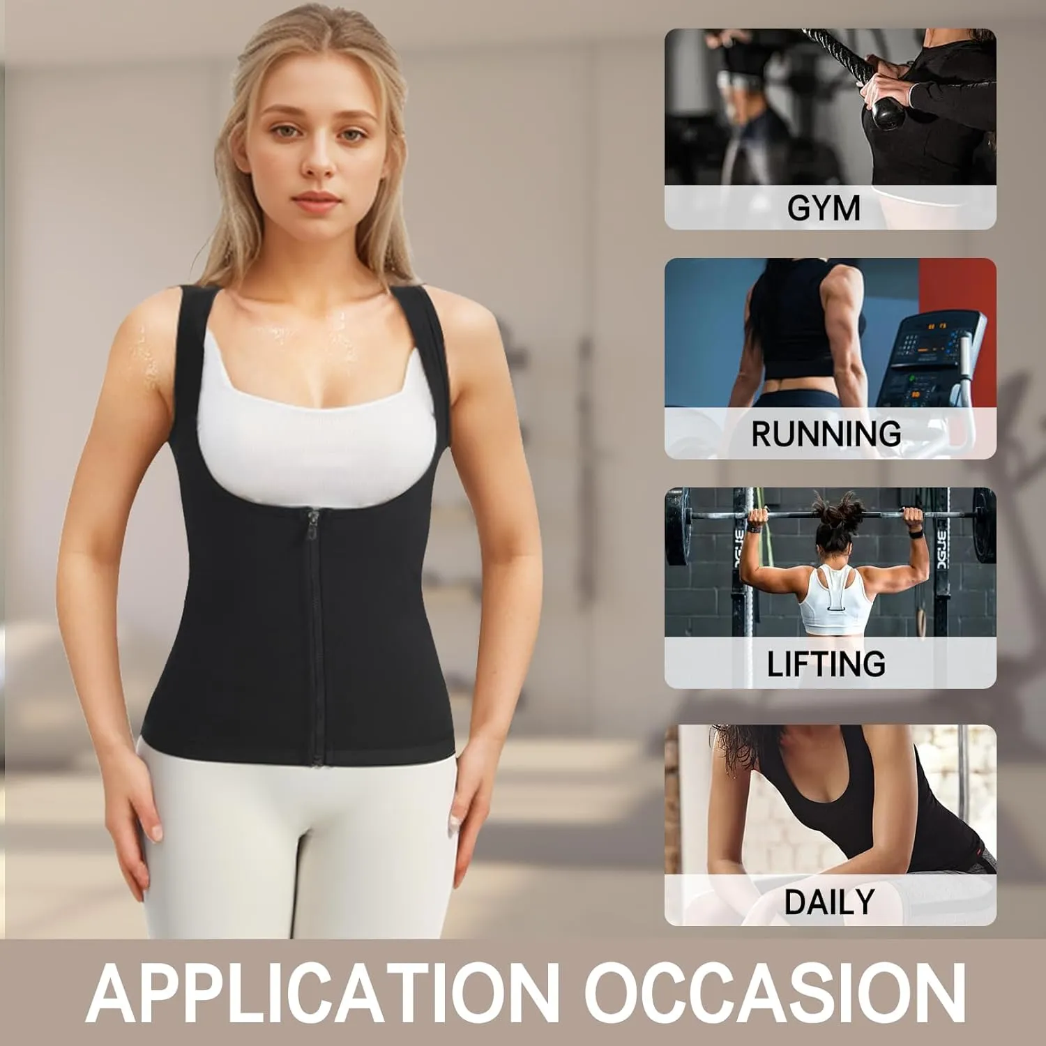 JBT Sauna Suit Sweat Vest for Women Weight Loss Waist Trainer Sweatsuit Vest Workout Tank Top Fitness Body Shaper