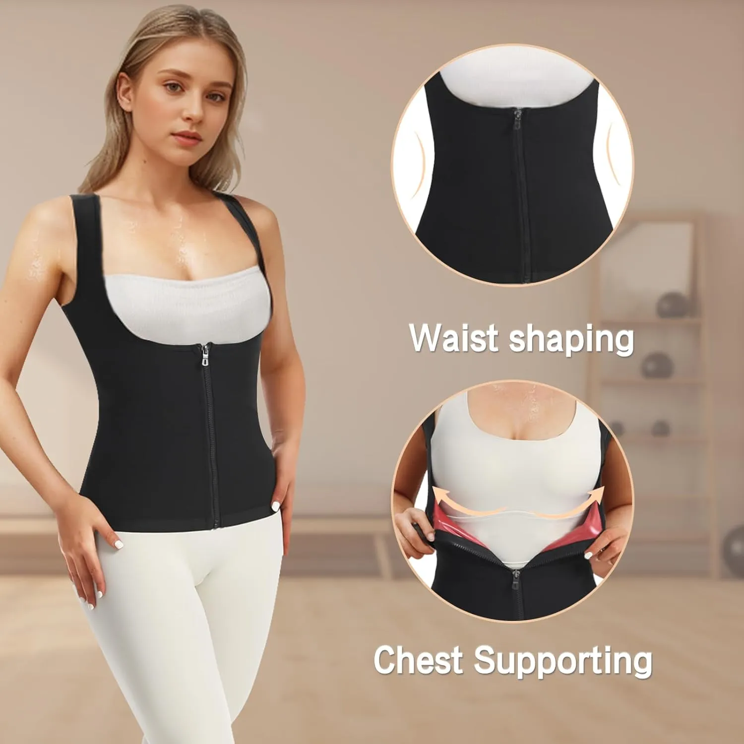 JBT Sauna Suit Sweat Vest for Women Weight Loss Waist Trainer Sweatsuit Vest Workout Tank Top Fitness Body Shaper