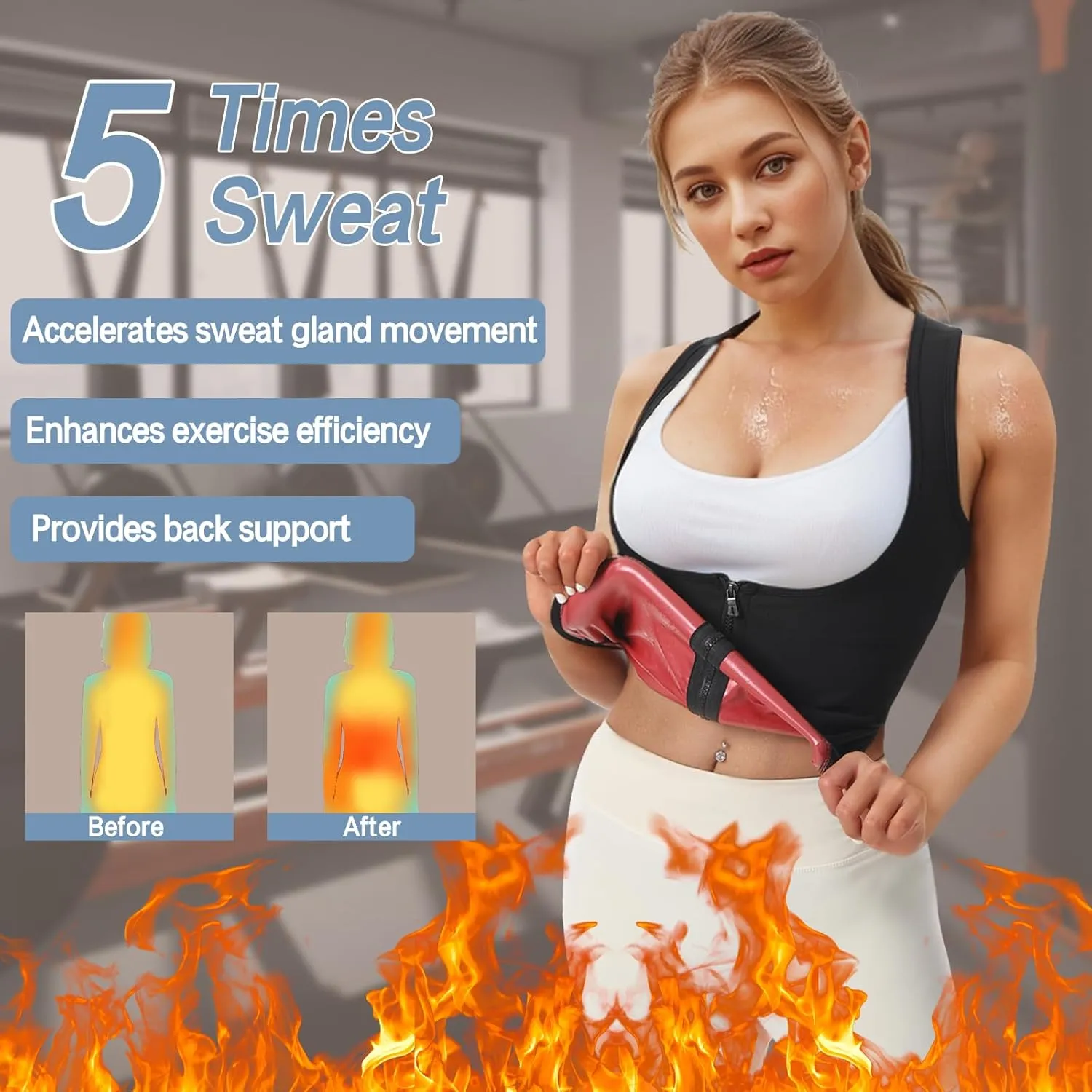 JBT Sauna Suit Sweat Vest for Women Weight Loss Waist Trainer Sweatsuit Vest Workout Tank Top Fitness Body Shaper
