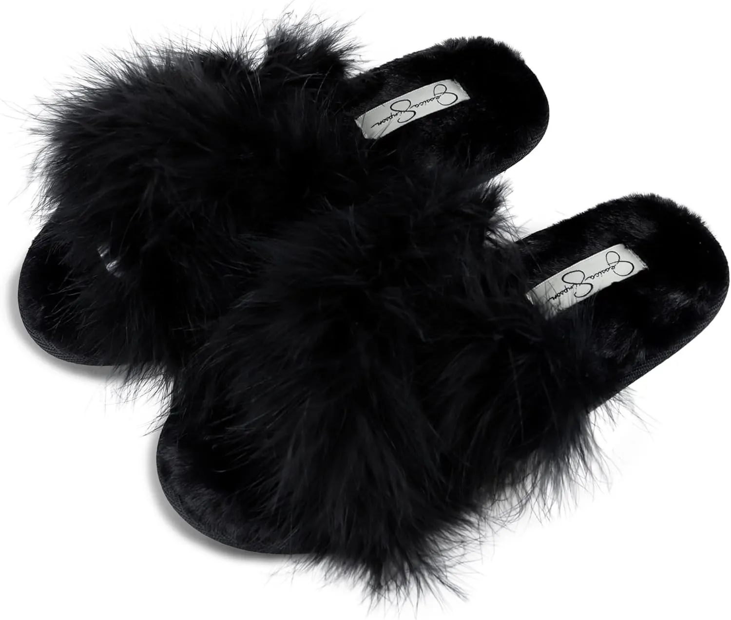 Jessica Simpson Women's Faux Feather Memory Foam Cross Slide Slipper with Anti-Slip Sole