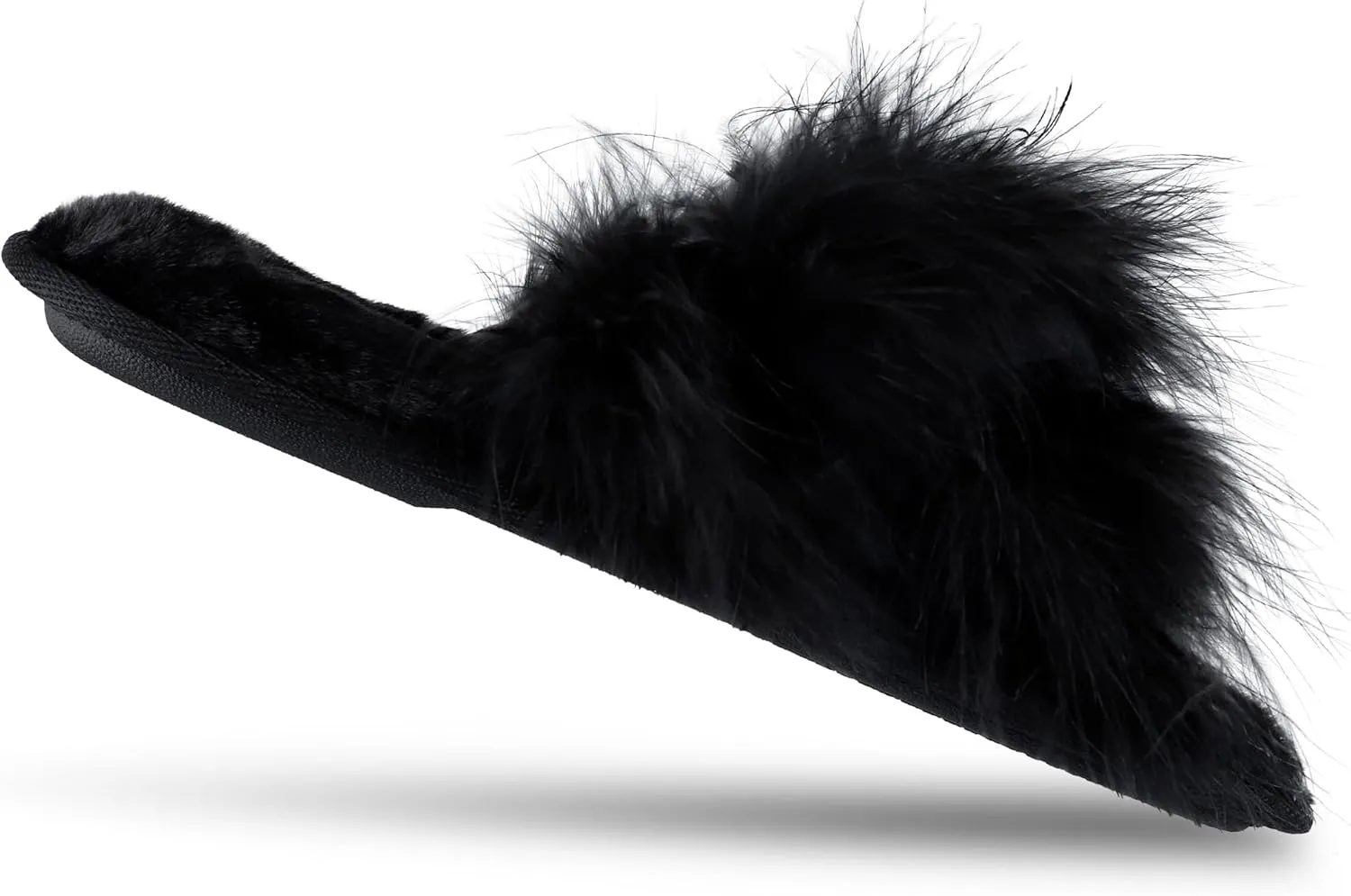 Jessica Simpson Women's Faux Feather Memory Foam Cross Slide Slipper with Anti-Slip Sole