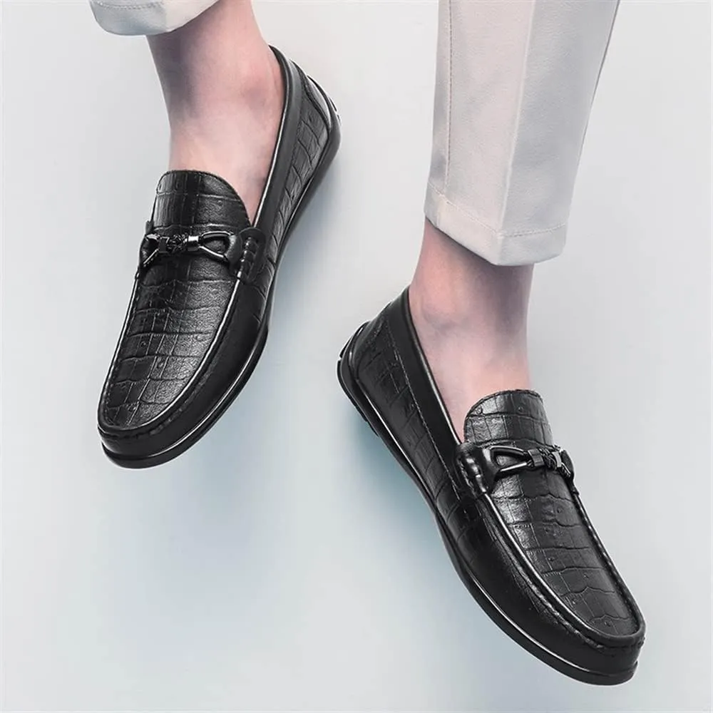 JIADELI Mens Loafers Shoe Round Toe Moccasins Faux Crocodile Print Leather Resistant Anti-Slip Flexible Fashion Slip On