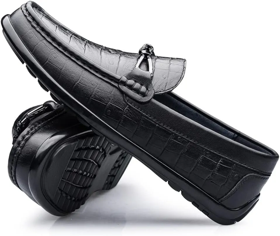 JIADELI Mens Loafers Shoe Round Toe Moccasins Faux Crocodile Print Leather Resistant Anti-Slip Flexible Fashion Slip On