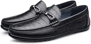 JIADELI Mens Loafers Shoe Round Toe Moccasins Faux Crocodile Print Leather Resistant Anti-Slip Flexible Fashion Slip On