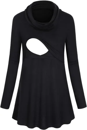 Joymom Maternity Warm Cowl Neck Nursing Sweatshirt Breastfeeding Tunic Tops