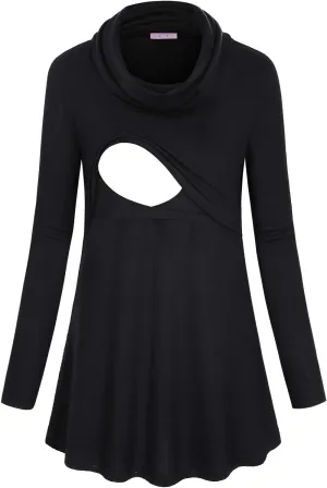 Joymom Maternity Warm Cowl Neck Nursing Sweatshirt Breastfeeding Tunic Tops