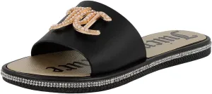 Juicy Couture Women's Slide Sandals - Glitter Bling Open Toe Sparkle Flats - Dressy Summer Casual Footwear
