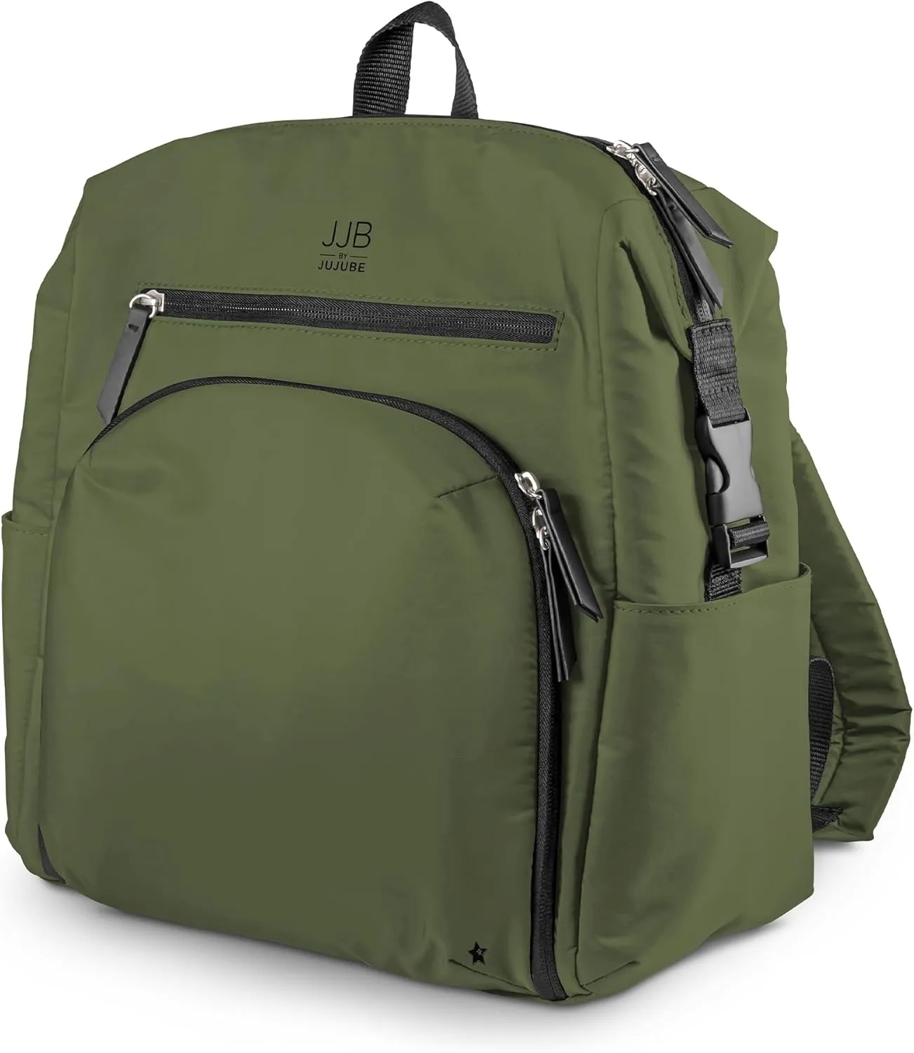 JuJuBe Modern Diaper Bag Backpack with Portable Changing Pad, Stroller Straps, Large Travel Backpack for Boy or Girl, Carrying Baby Bottles, Wipes, Diapers, Pacifiers, Olive, Mother's Day Gift