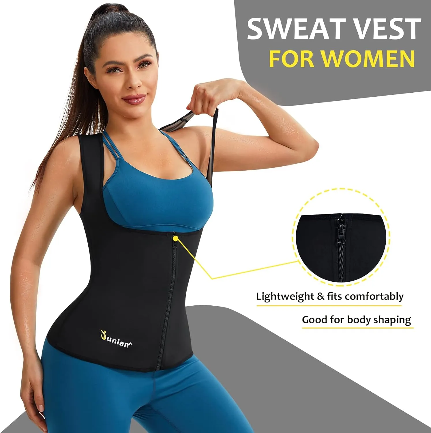 Junlan Sauna Suit for Women Waist Trainer Vest for Women Sweat Tank Top Shaper for Women with Zipper