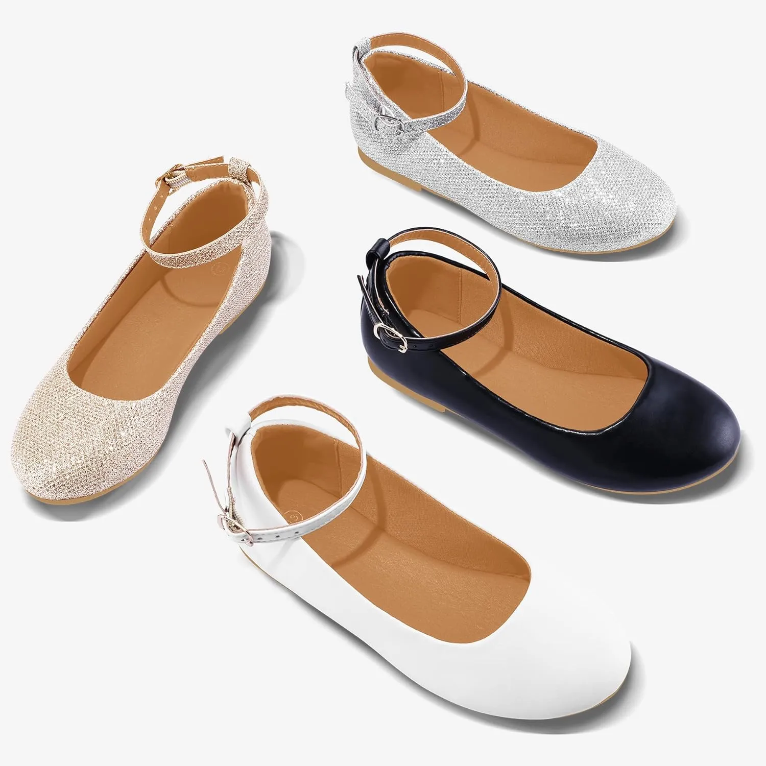 K KomForme Girl's Ballerina Flat Ankle Strap Dress Ballet Flat Shoes（Toddler/Little Kid/Big Kid）