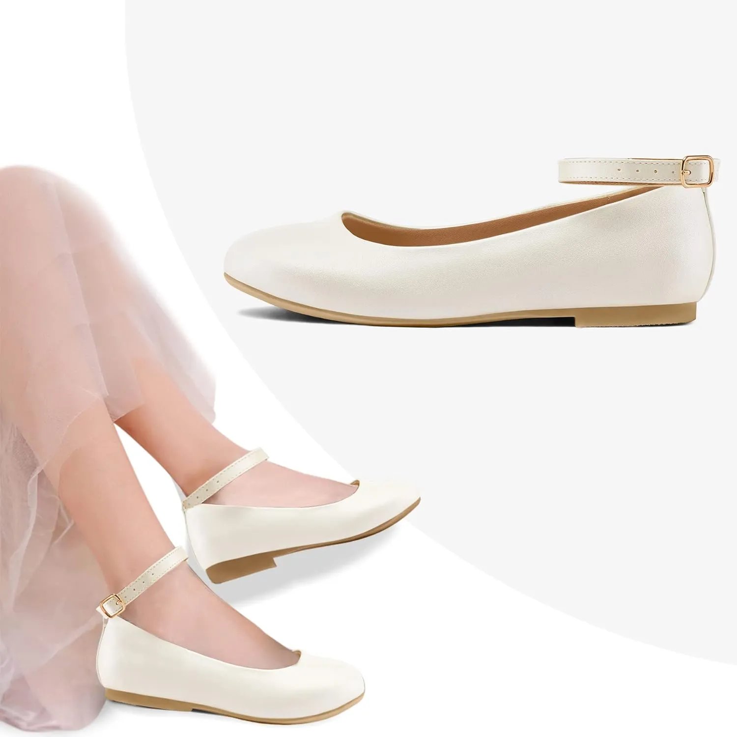 K KomForme Girl's Ballerina Flat Ankle Strap Dress Ballet Flat Shoes（Toddler/Little Kid/Big Kid）