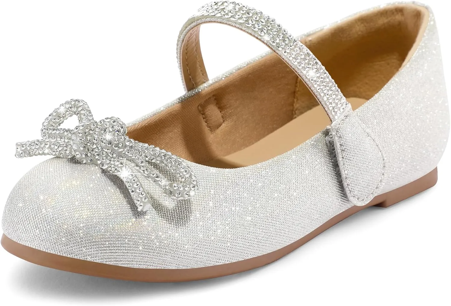 K KomForme Girl's Bow Mary Jane Dress Shoes Ballet Princess Flats with Rhinestone Strap for Party Wedding School, Toddler/Little Kid/Big Kid