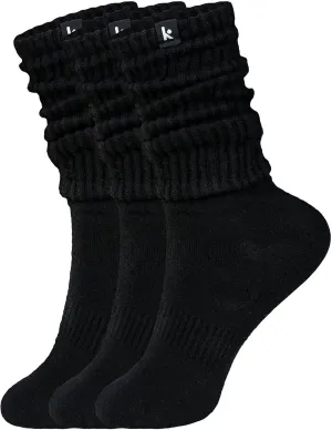 Kamo Fitness Cozy 3-Pair Pack - Scrunch Long Crew Socks for Women, Soft & Breathable Boot and Slouch Socks, Size 5-9