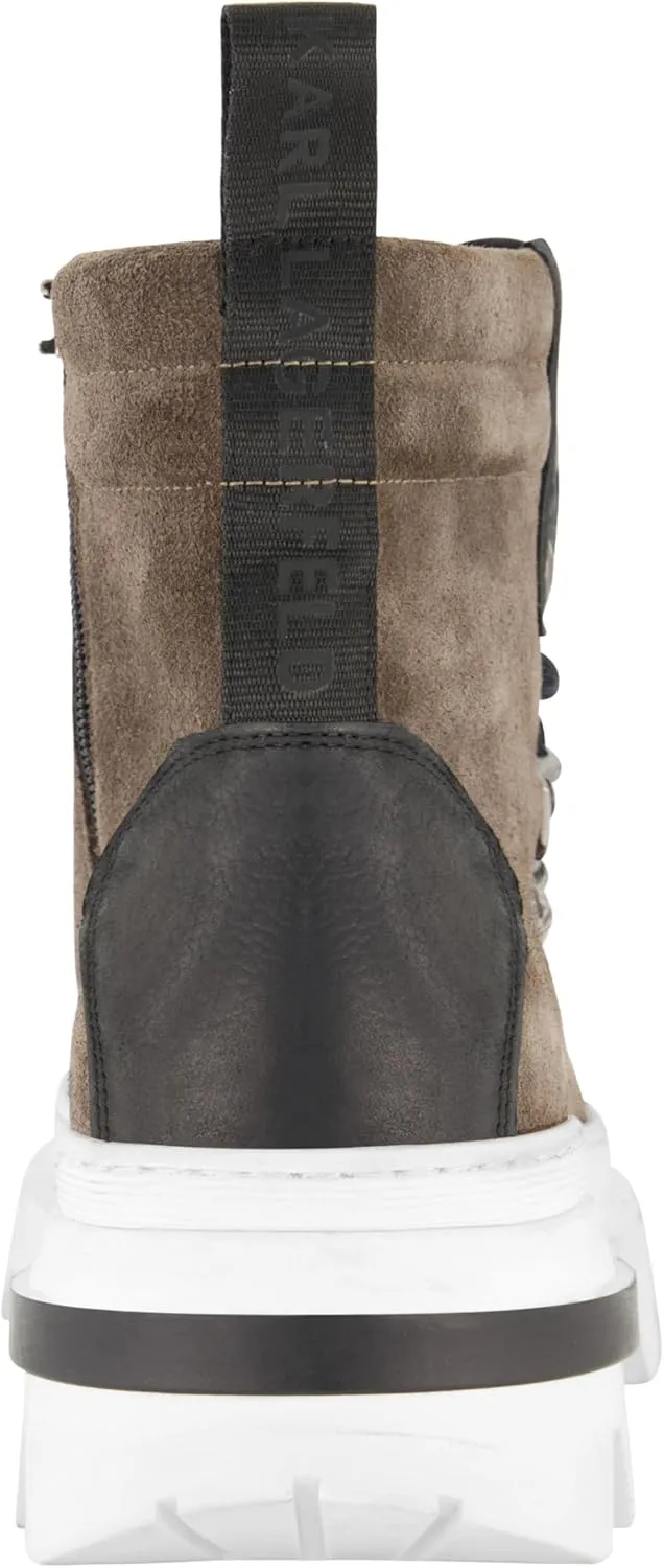 KARL LAGERFELD Men's Side Zip Suede Hiking Boot Combat