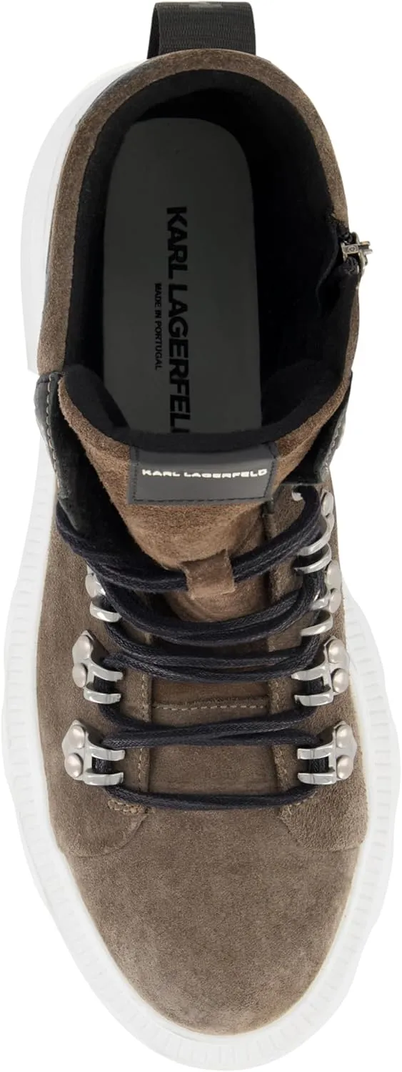 KARL LAGERFELD Men's Side Zip Suede Hiking Boot Combat