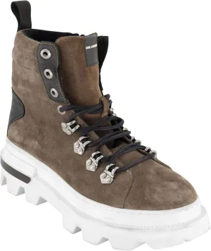 KARL LAGERFELD Men's Side Zip Suede Hiking Boot Combat