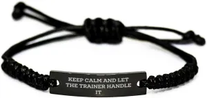 Keep Calm Trainer Rope Black Stainless Steel Birthday Unique Gift for Him Her Funny Inspirational Motivational Strength Trainer Fitness Enthusiast Gifts from You to Your Favorite Trainer
