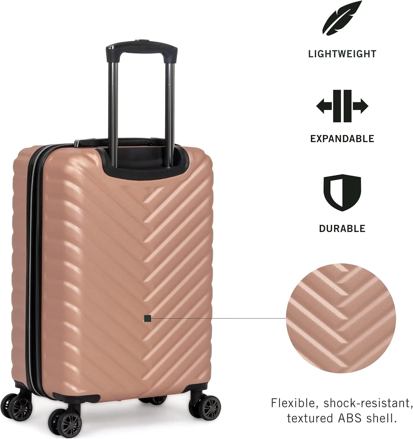 Kenneth Cole REACTION Madison Square Lightweight Hardside Chevron Expandable Spinner Luggage, Rose Gold, 28-Inch Checked