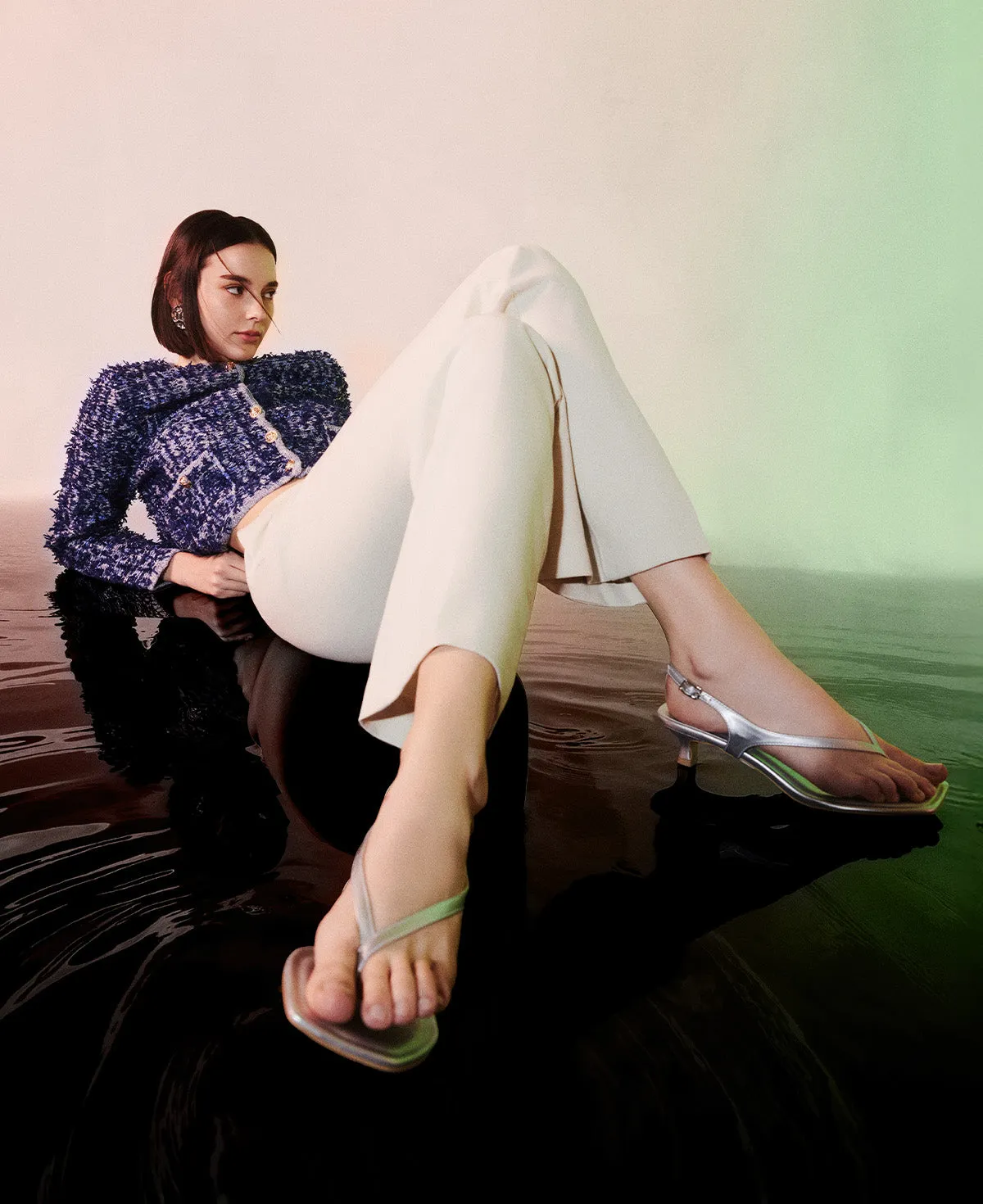 Kiara Thong Heel Sandals - Silver