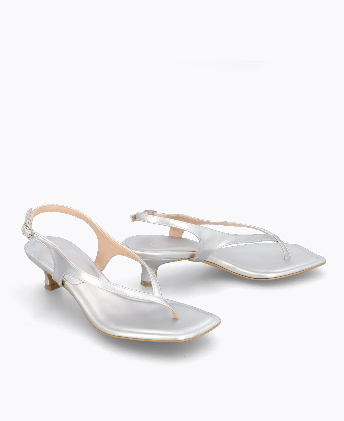 Kiara Thong Heel Sandals - Silver