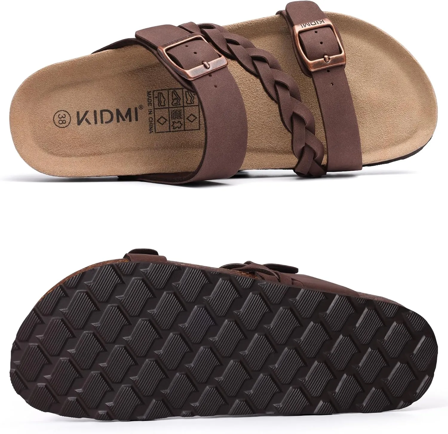 KIDMI Women's Cork Footbed Sandals with Arch Support Comfortable Slip-On Slide Sandals With Adjustable Buckle for Summer