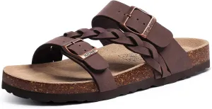 KIDMI Women's Cork Footbed Sandals with Arch Support Comfortable Slip-On Slide Sandals With Adjustable Buckle for Summer