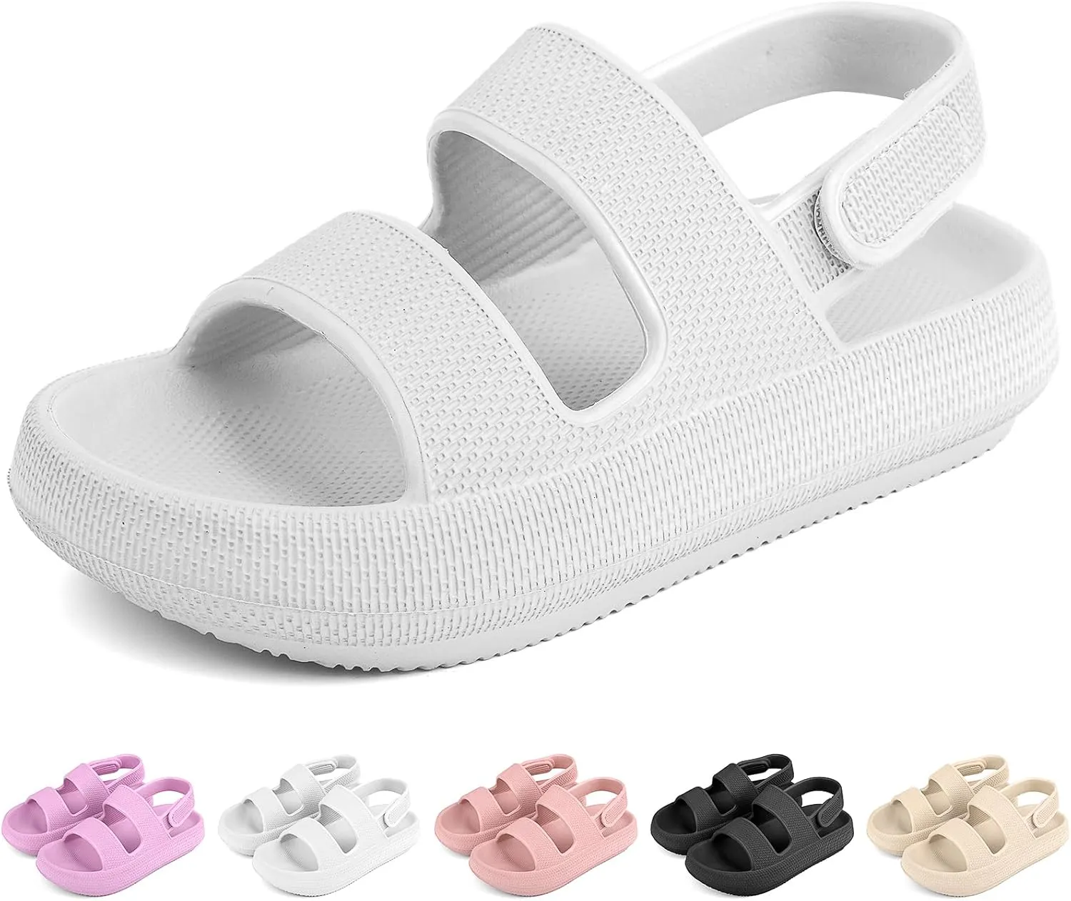 Kids Cloud Sandals Boys Girls Slip on Flat Slides Sandals EVA Summer Quick Drying Pillow Slipper With Hook Loop Back Strap