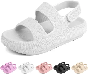 Kids Cloud Sandals Boys Girls Slip on Flat Slides Sandals EVA Summer Quick Drying Pillow Slipper With Hook Loop Back Strap