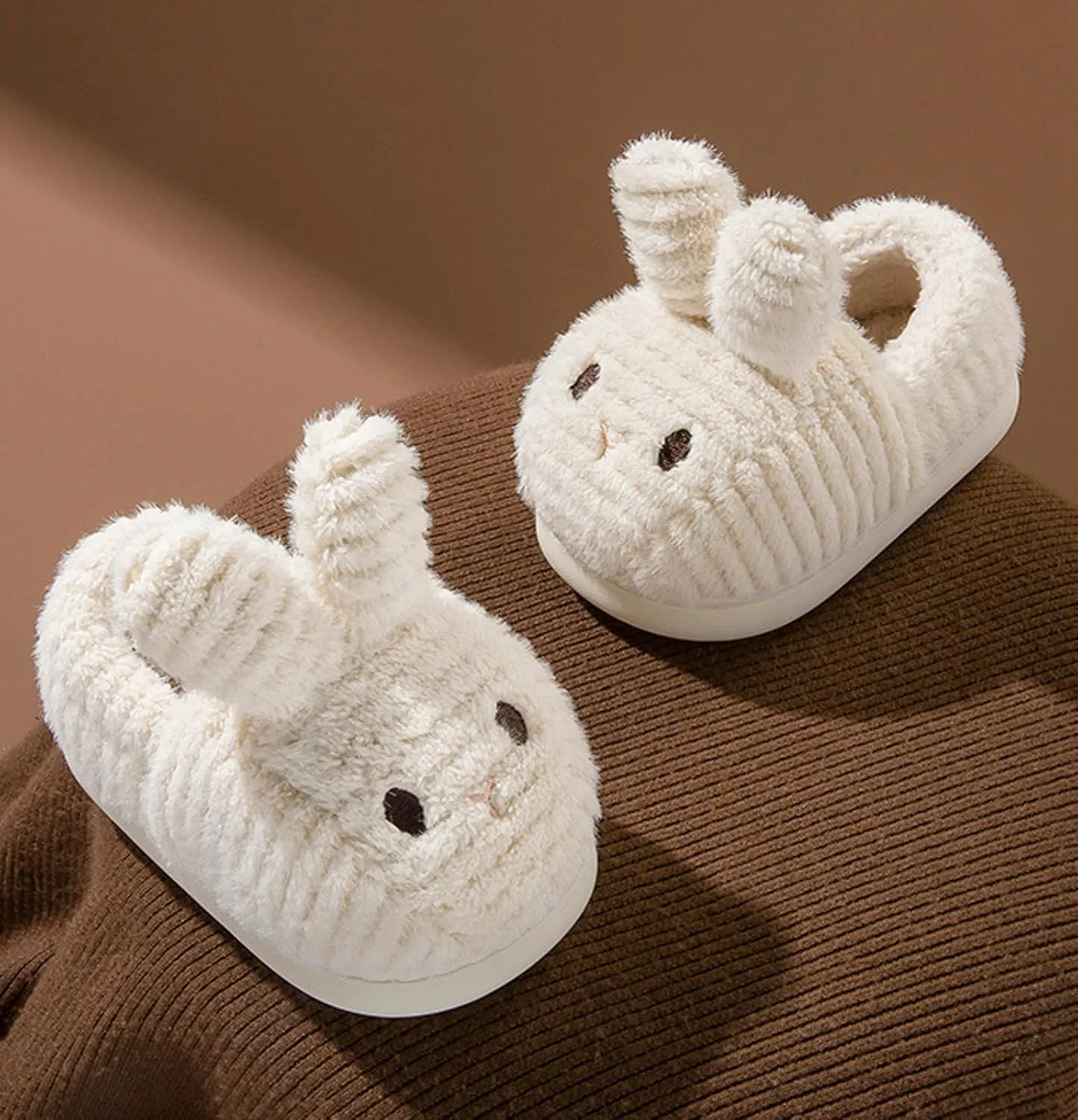 Kids Cotton Slippers Cute Cartoon Bunny Long Ears Anti Slip Baby Slippers Winter Footwear for Boys and Girls