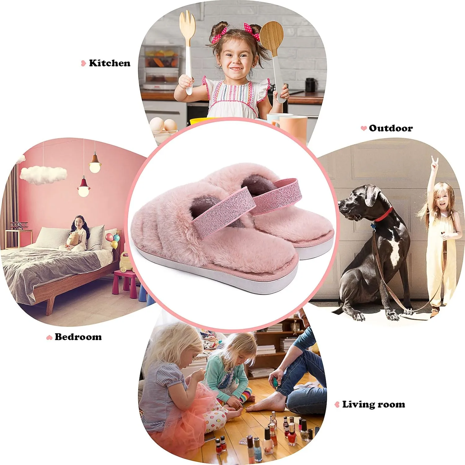 Kids Fluffy Fuzzy Slippers Open Toe House Home Slippers for Boys and Girls Faux Fur Slides with Strap Little Kids Slip-on Shoes