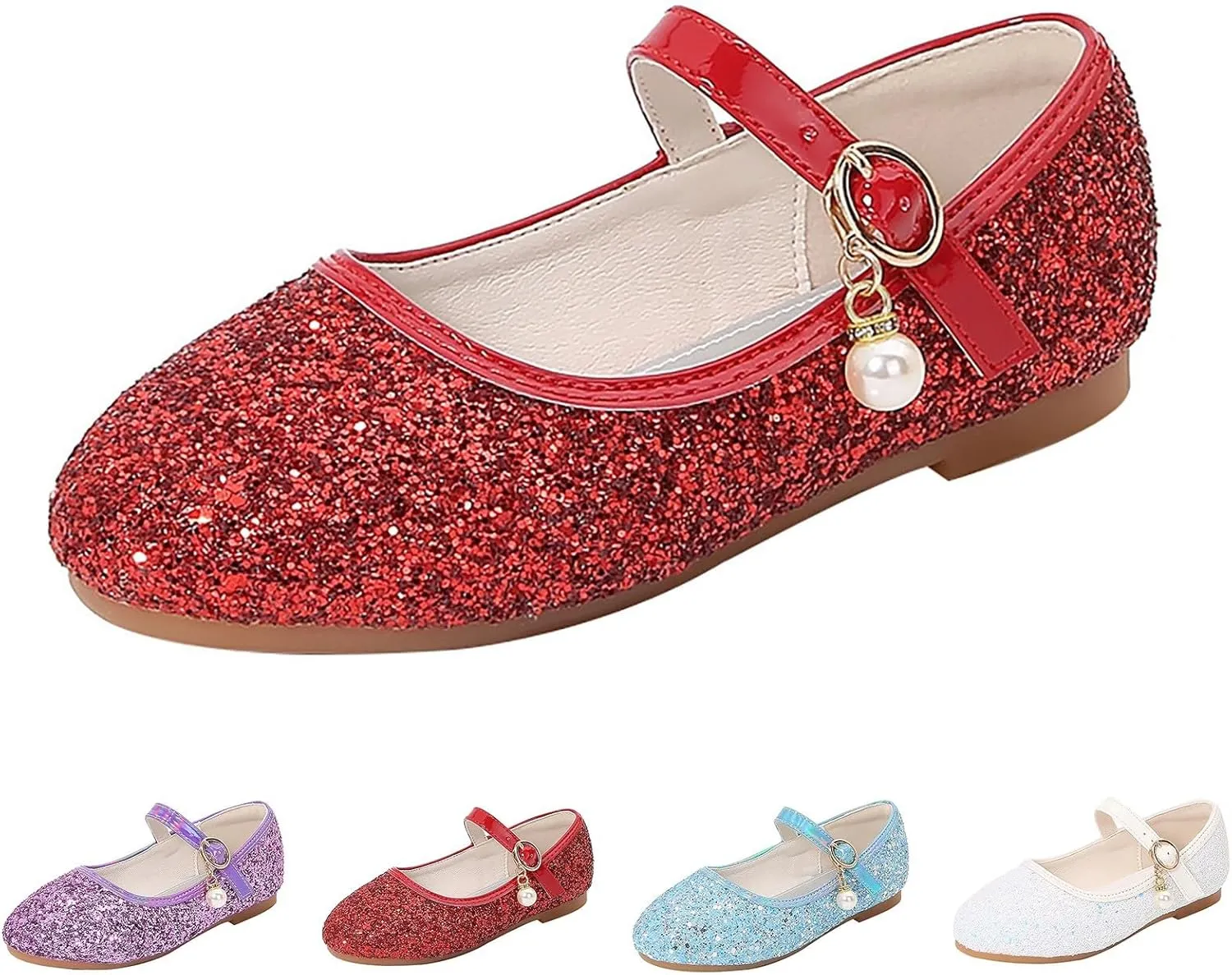 Kids Girl Shiny Sandals High Heels Glitter Flat Shoes Mary Jane Dress Shoes Sequin Shoe Bow Wedding Sandals