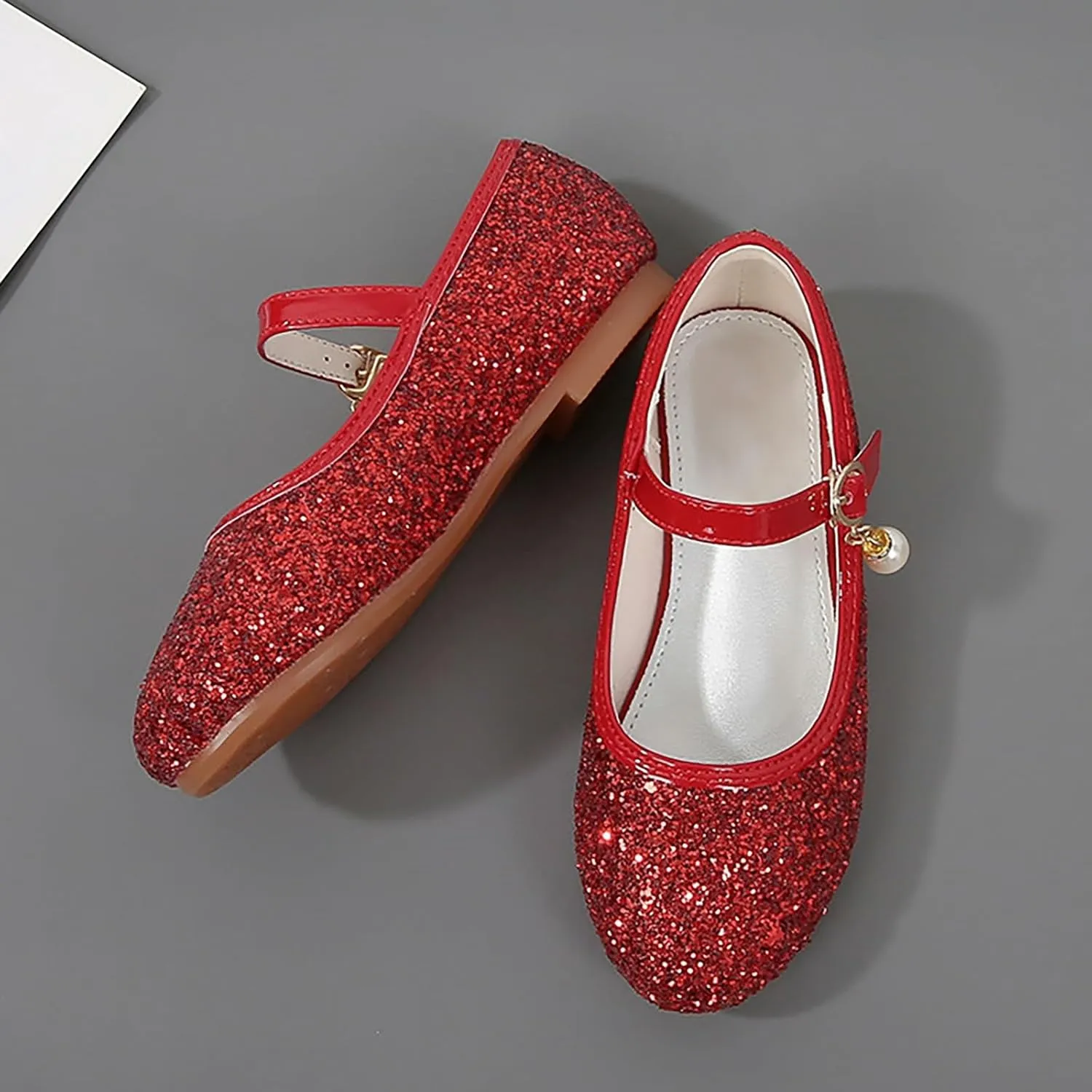 Kids Girl Shiny Sandals High Heels Glitter Flat Shoes Mary Jane Dress Shoes Sequin Shoe Bow Wedding Sandals