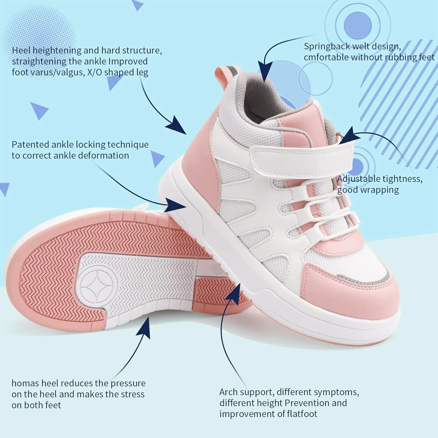 Kids Orthopedic Shoes with Ankle and Arch Support,Mesh Breathable Thick Sole Sneakers