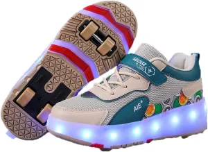 Kids Roller Skates Shoes Sneakers for Boys & Girls, Unisex Outdoor Parkour Shoes with 4-Wheels Trainer Skateboarding Shoe Retractable Skating Shoes for Children's Park Sports Walking